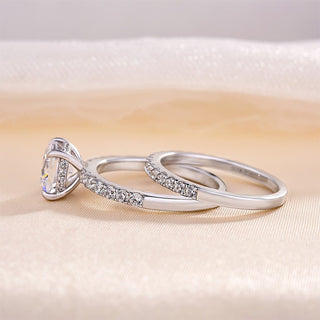 3.00CT Princess Cut Diamond Hidden Halo Pave Engagement Ring Set