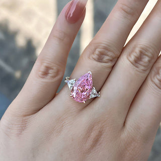 3.00CT Light Pink Pink Pear Cut Diamond Three Stone Engagement Ring