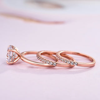 3.00CT Round Cut Diamond Hidden Halo Engagement Ring Set