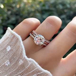 3.00CT Round Cut Diamond Hidden Halo Engagement Ring Set