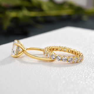 3.00CT Cushion Cut Diamond Hidden Halo Wedding Ring Set