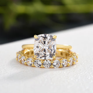 3.00CT Cushion Cut Diamond Hidden Halo Wedding Ring Set