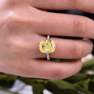 5.00CT Yellow Cushion Cut Dimond Pave Engagement Ring