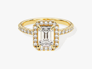 1.00CT Emerald Moissanite Diamond Halo Pave Engagement Ring with elegant emerald-cut center stone