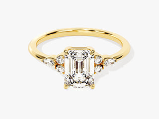 Emerald Cut Moissanite Diamond Cluster Engagement Ring