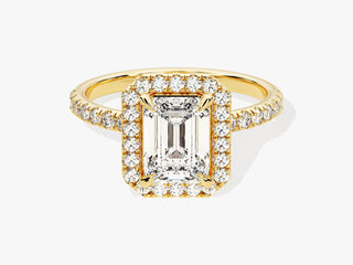 Emerald Cut Moissanite Diamond Halo Pave Engagement Ring 