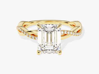 Emerald Cut Moissanite Diamond Twisted Pavé Engagement Ring