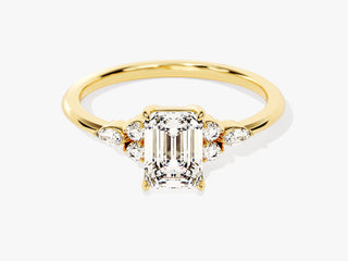 Emerald Moissanite Diamond Cluster Engagement Ring with sparkling emerald-cut center stone and surrounding Moissanite accents