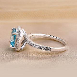 3.00CT Sky Blue Asscher Cut Diamond Hidden Halo Pave Engagement Ring