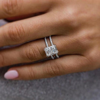 5.00CT Radiant Cut Diamond Double Row Pave Engagement Ring