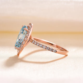 3.50CT Sky Blue Pear Cut Diamond Halo Pave Engagement Ring