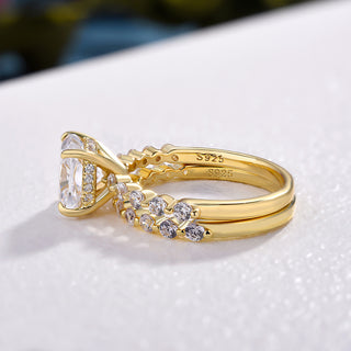 3.00CT Cushion Cut Diamond Hidden Halo Pave Engagement Ring Set