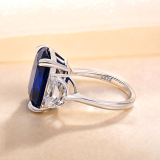 3.00CT Blue Cushion Cut Diamond Three Stone Engagement Ring