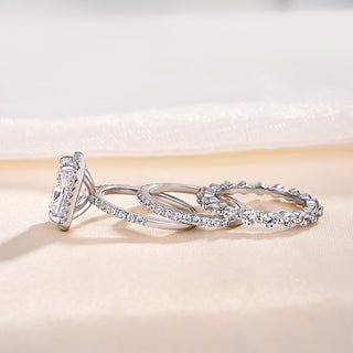 5.00CT Radiant Cut Halo Pave Engagement Ring Set