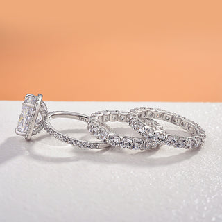 4.00CT Elongated Cushion Cut Halo Pave Engagement Ring Set