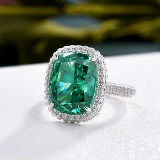 4.50Ct Green Elongated Cushion Cut Hidden Halo Three Side Pave Engagement Ring