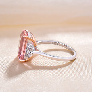7.00CT Light Pink Emerald Cut Three Stone Engagement Ring