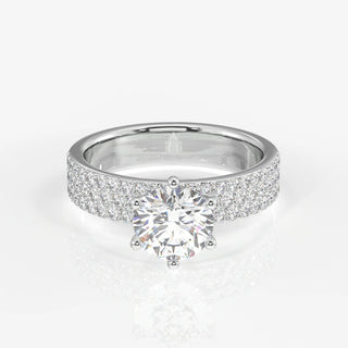 3.00CT Round Cut Diamond Three Row Pave Engagement Ring