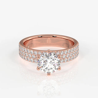 3.00CT Round Cut Diamond Three Row Pave Engagement Ring