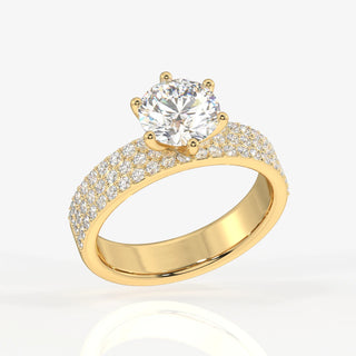 3.00CT Round Cut Diamond Three Row Pave Engagement Ring