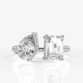 5.00CT Emerald Cut&Pear Cut Diamond Toi Et Moi Unique Engagement Ring