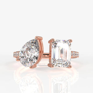 5.00CT Emerald Cut&Pear Cut Diamond Toi Et Moi Unique Engagement Ring