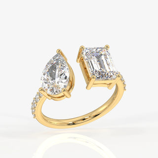 5.00CT Emerald Cut&Pear Cut Diamond Toi Et Moi Unique Engagement Ring