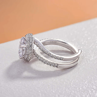 3.00CT Round Cut Diamond Double  Halo Pave Engagement Ring Set