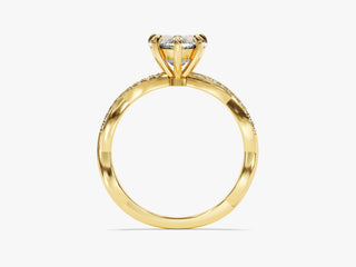 Heart-shaped Moissanite engagement ring with twisted band and pave diamond accents