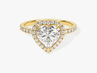 Elegant heart Moissanite engagement ring with polished band and shimmering halo