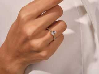 High-Profile 1.00CT Oval Moissanite Diamond Pave Engagement Ring