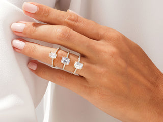 High-Profile Emerald Moissanite Engagement Ring with Pavé Sides 