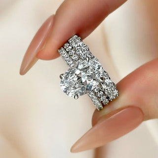 3.5CT Oval Moissanite Diamond Hidden Halo Pave Bridal Engagement Ring Set