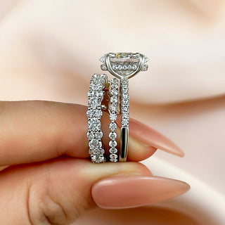 3.5CT Oval Moissanite Diamond Hidden Halo Pave Bridal Engagement Ring Set