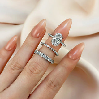 3.5CT Oval Moissanite Diamond Hidden Halo Pave Bridal Engagement Ring Set