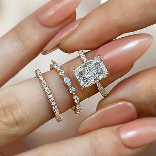 3.5CT Radiant Moissanite Diamond Hidden Halo Pave Bridal Engagement Ring Set