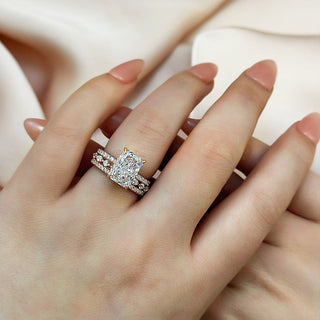 3.5CT Radiant Moissanite Diamond Hidden Halo Pave Bridal Engagement Ring Set