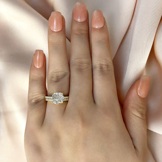 3.0CT Cushion Moissanite Diamond Hidden Halo Pave Bridal Engagement Ring Set