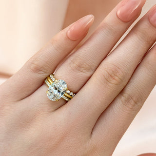 3.5CT Oval Moissanite Diamond Hidden Halo Bridal Engagement Ring  Set