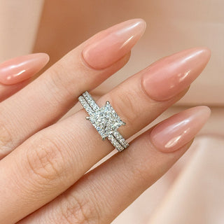 2.0CT Princess Moissanite Diamond Pave Engagement Ring
