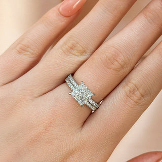 2.0CT Princess Moissanite Diamond Pave Engagement Ring