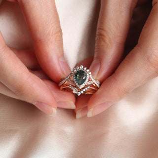 2.0 CT Pear Opal Art Deco October Birthstone Bridal Ring Set in 925 Sterling Silver
