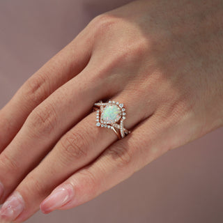 2.0 CT Pear Opal Art Deco October Birthstone Bridal Ring Set in 925 Sterling Silver