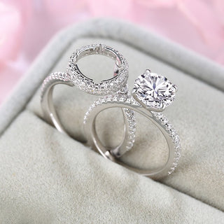 2.50CT Round Cut Diamond Halo Unique Engagement Ring Set