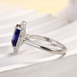 3.00CT Blue Emerald Cut Diamond Cluster Halo Engagement Ring