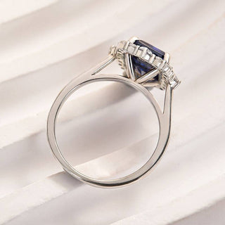 3.00CT Blue Emerald Cut Diamond Cluster Halo Engagement Ring
