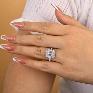 2.50ct Emerald Cut Diamond Double Halo Pave Engagement Ring