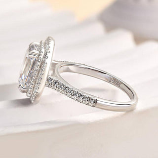 2.50ct Emerald Cut Diamond Double Halo Pave Engagement Ring