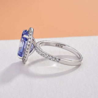 3.50CT Blue  Oval Cut Diamond Halo Pave Engagement Ring