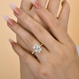 4.00ct Colorless Oval Cut Diamond Distance Pave Engagement Ring